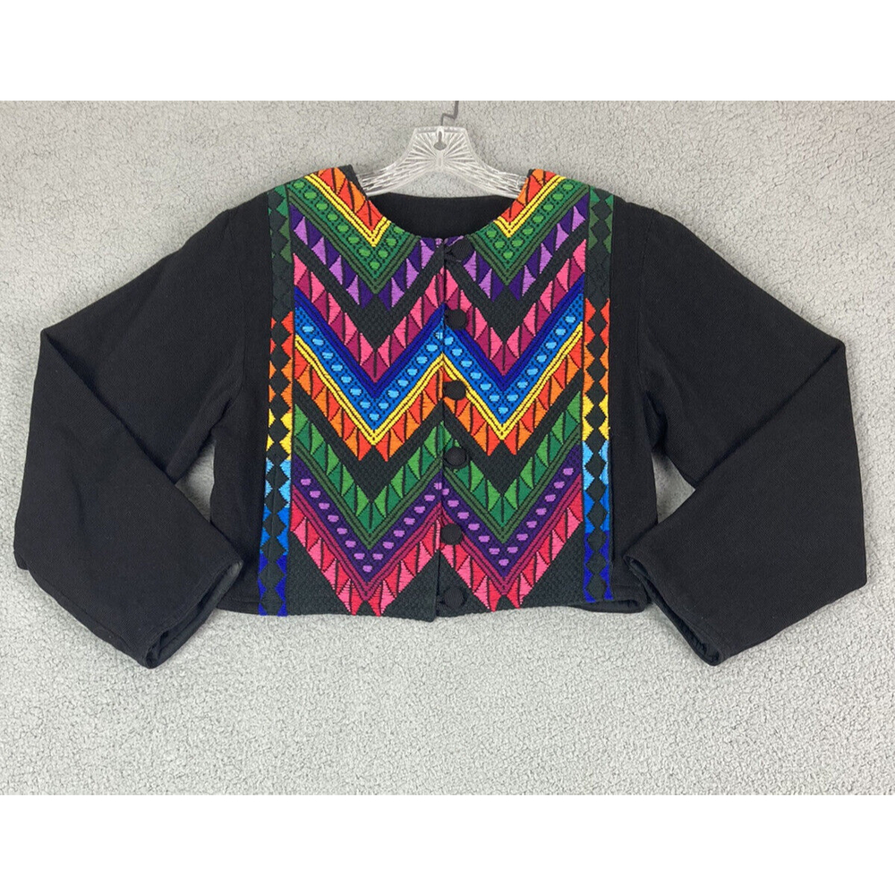 Catalinas Originales Womens Sz M Colorful Embroidered Folk Cropped Cotton Jacket